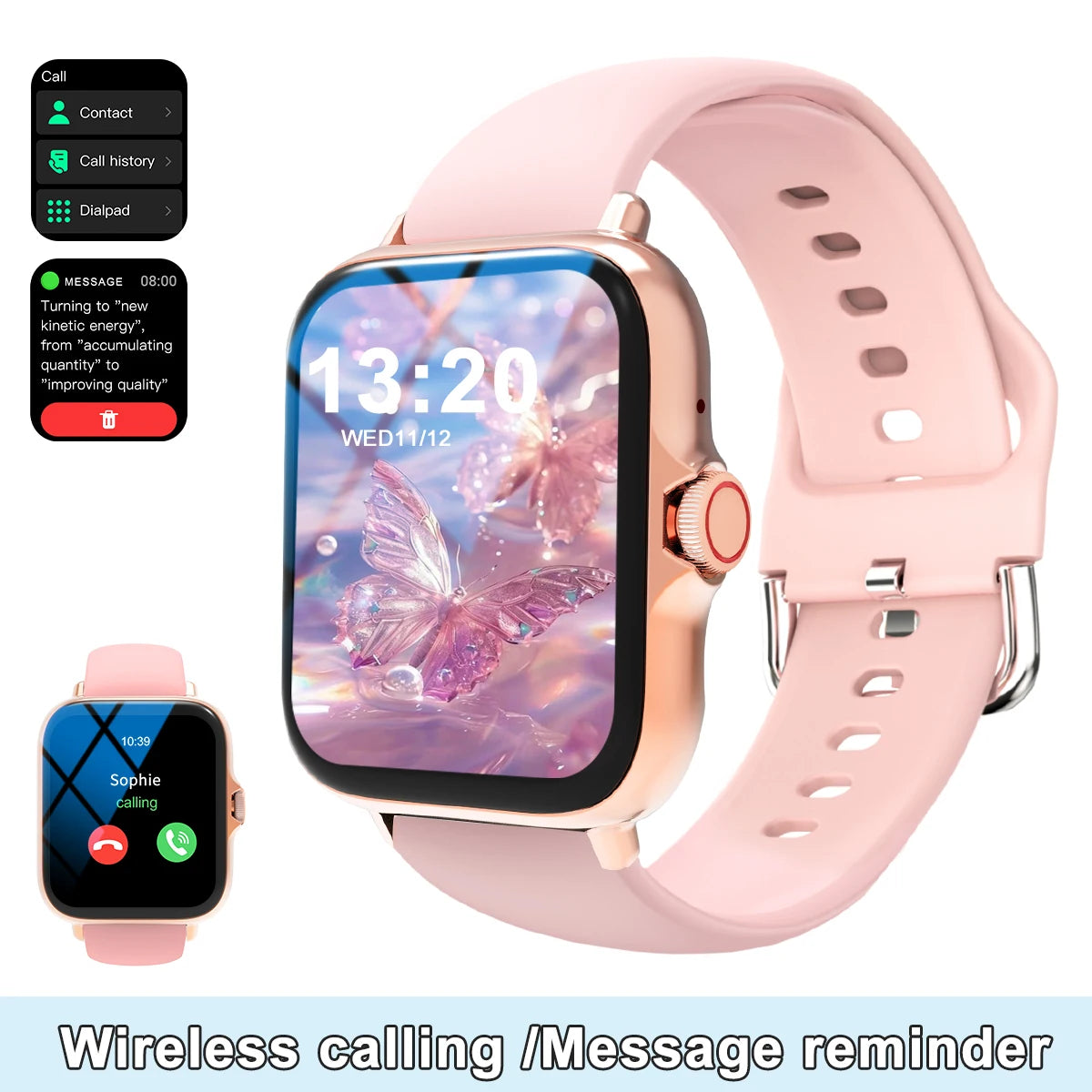 Smart watch with full touch screen, call, message reminder, music control