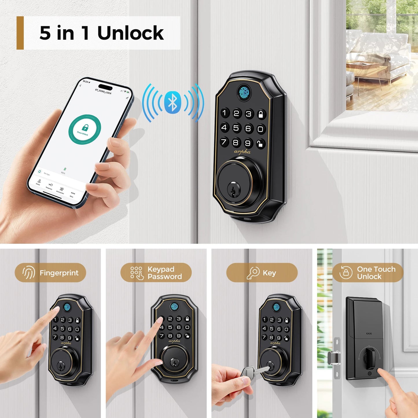 Keyless Entry Door Lock 5-in-1 Smart Fingerprint Deadbolt with Keypad