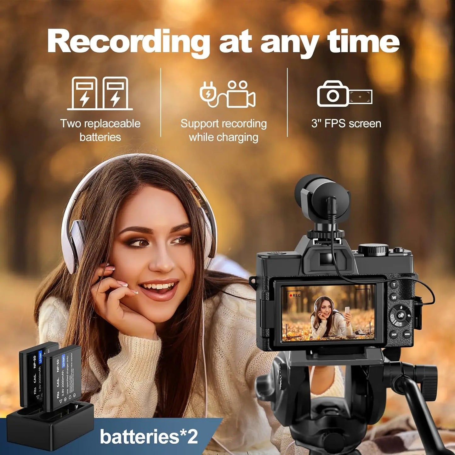 Digital Camera 48MP 4K Video Camera 3.0 Inch Flip Screen Camcorder