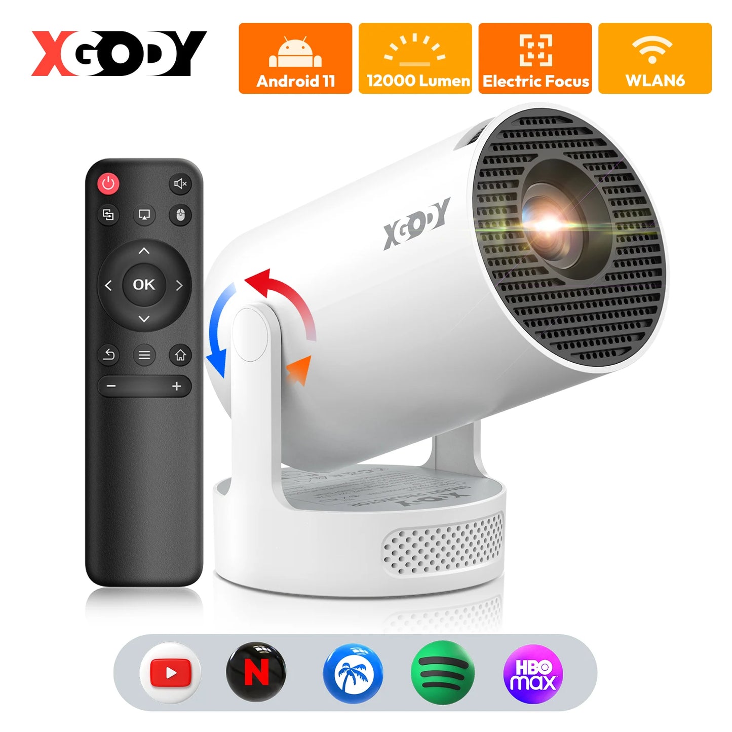 4K HY300 Pro+ Projector Built-in 5W Speaker 1280*720P Android 11 Wifi6 Portable Outdoor Projector