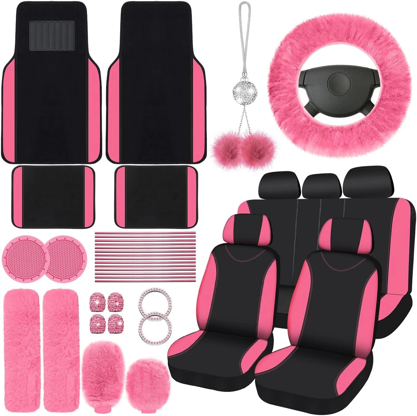 Car Seat Cover Set , For Car Front Rear SeatCover Fluffy Steering Wheel Cover Seat Belt Au