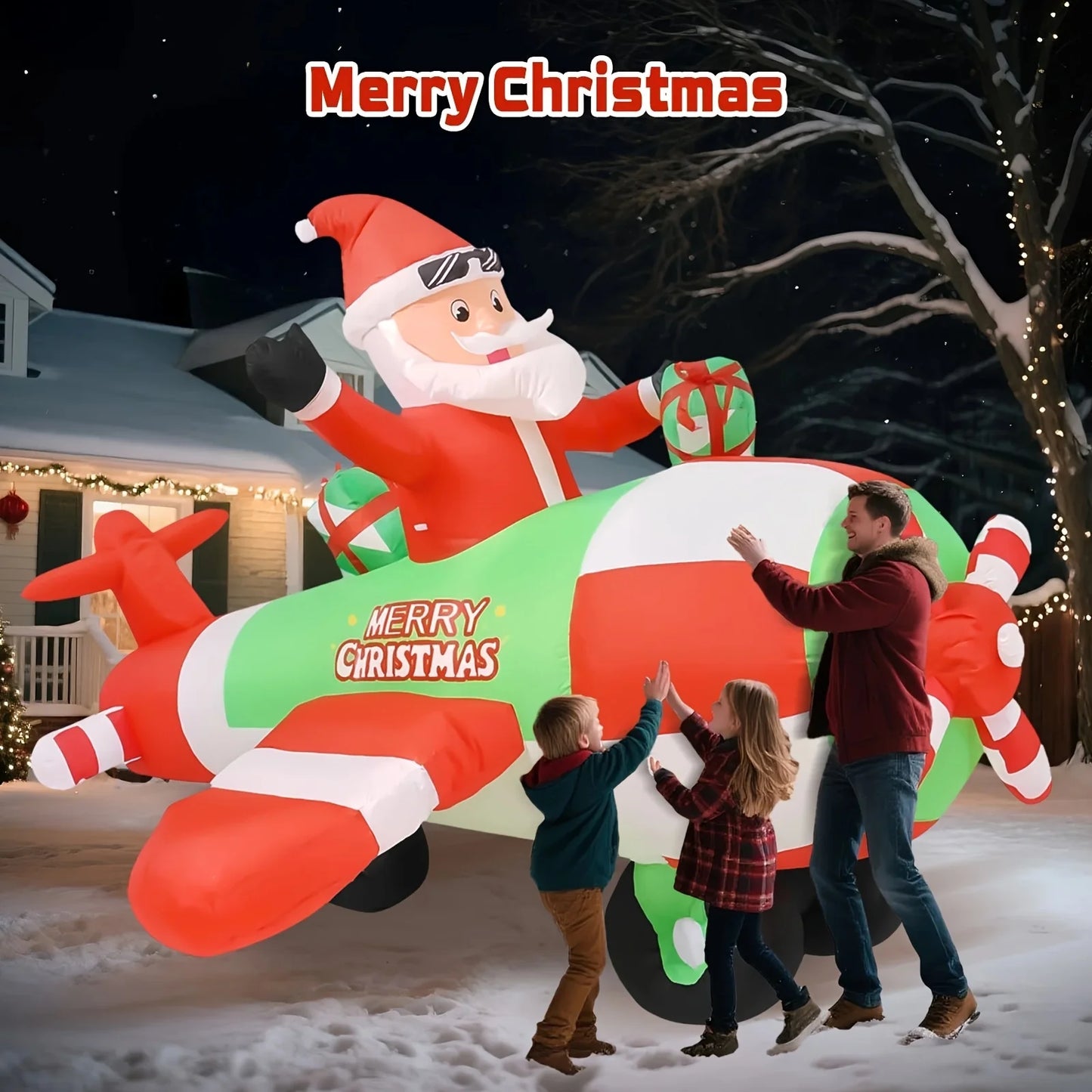 9FT Inflatable Decoration With Built-in LED Lights | Santa Pilot | Outdoor Christmas Lawn Decor,