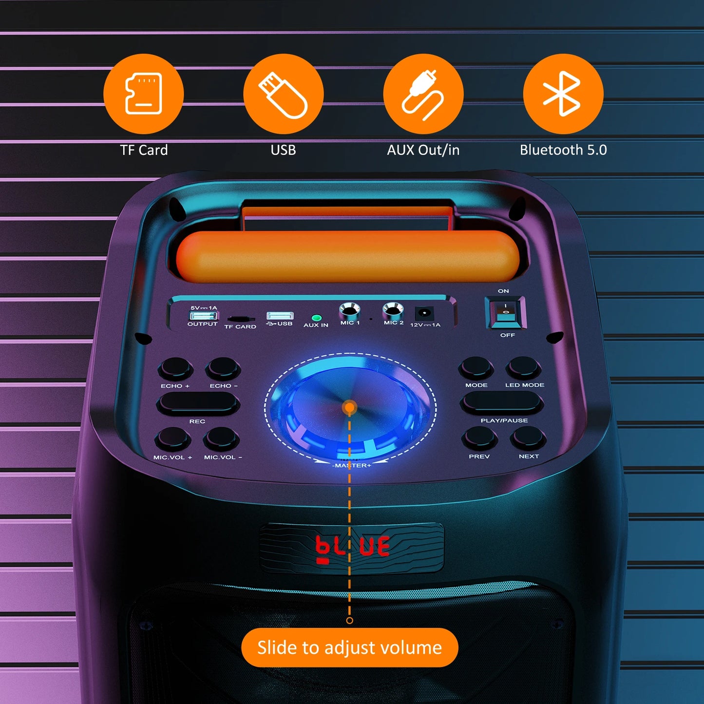 Large Bluetooth Speaker, Wireless Speaker with Wheels and Trolley Bar,
