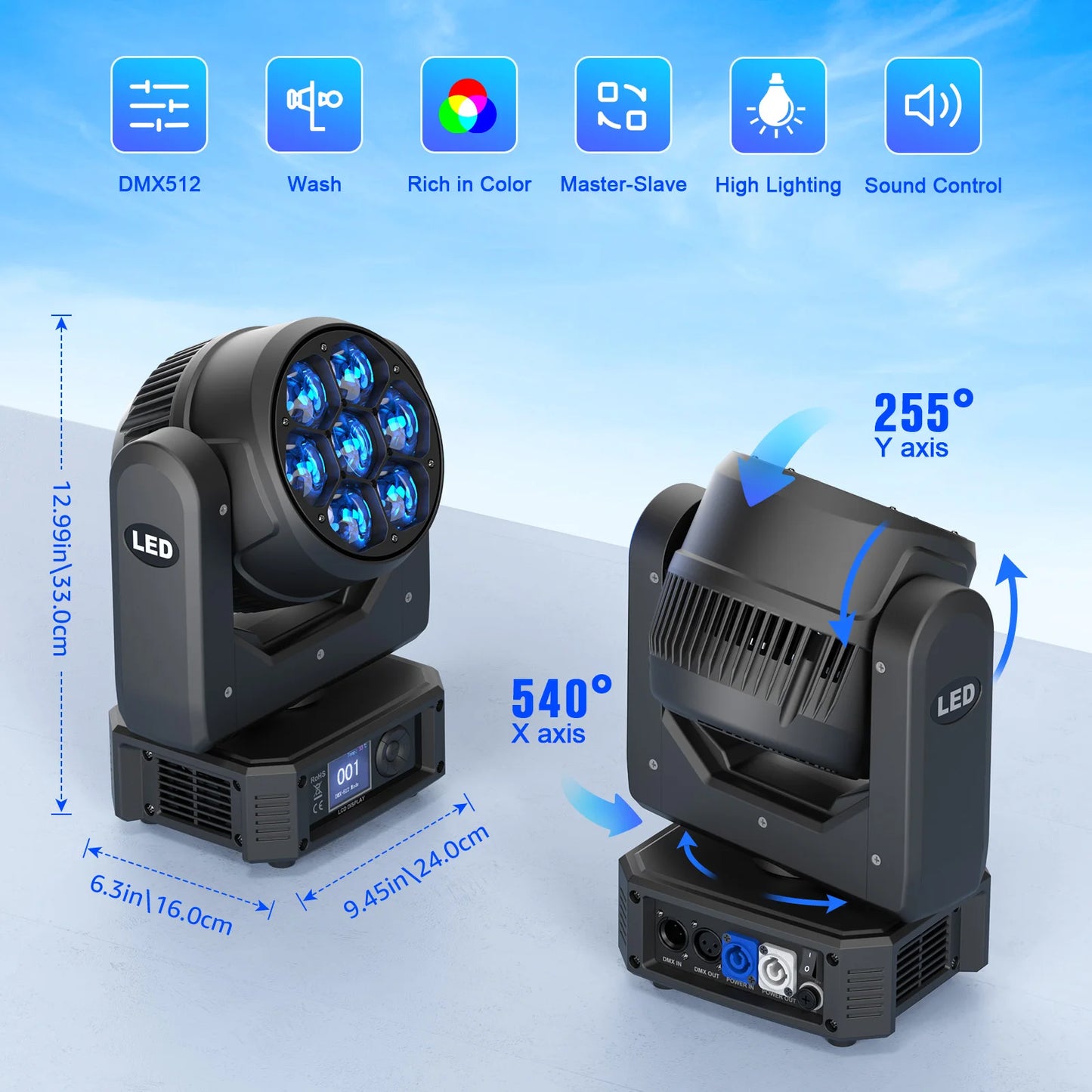 Yiflamefly 300W Wash Beam Moving Head Light 7X25W  Zoom Stage Lights  Light For Christmas wedding Party