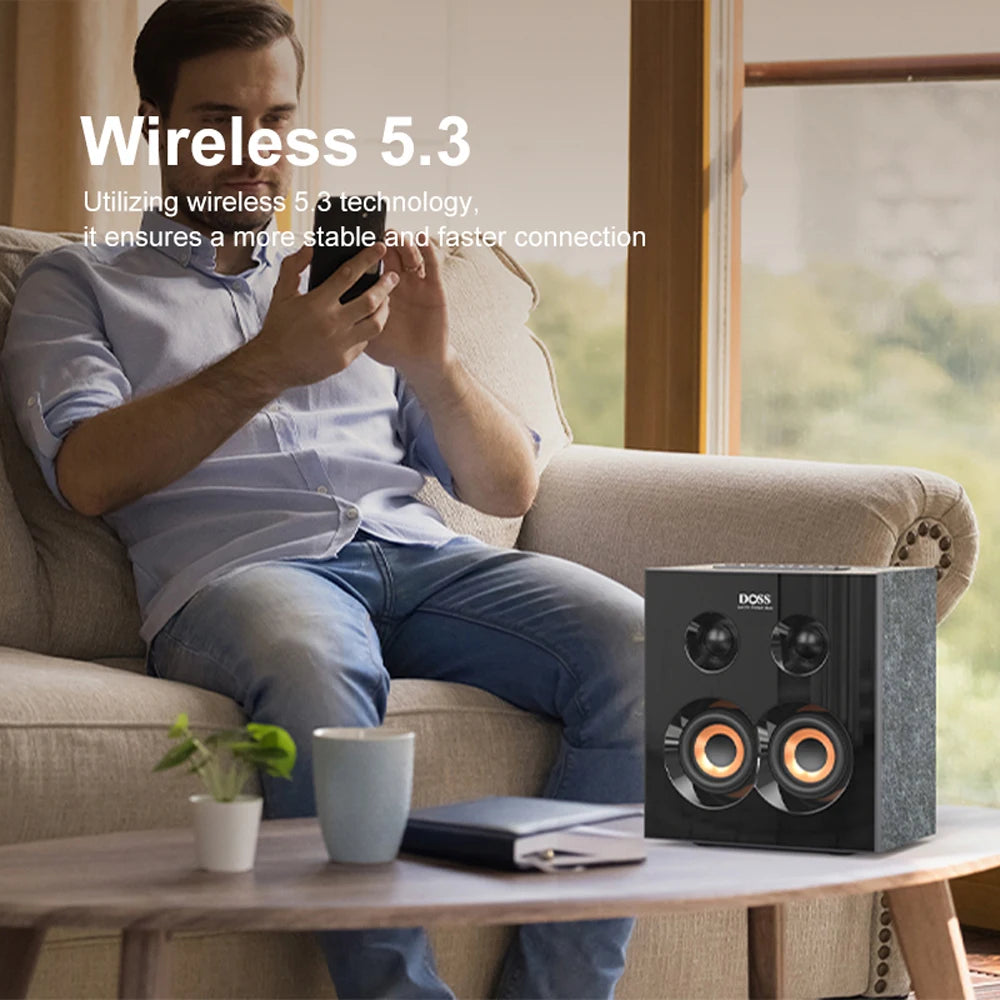 DOSS Home Bookshelf Bluetooth Speaker Powerful 90W Stereo Sound Extra Bass Subwoofer