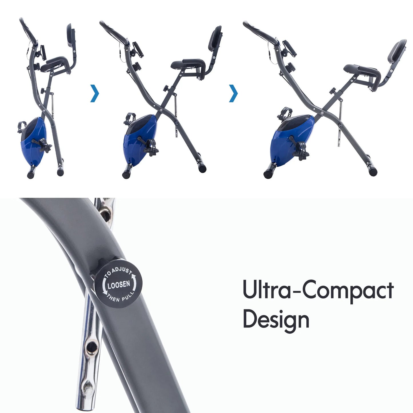 Metal Folding Exercise Bike Upright and Horizontal for Home Fitness