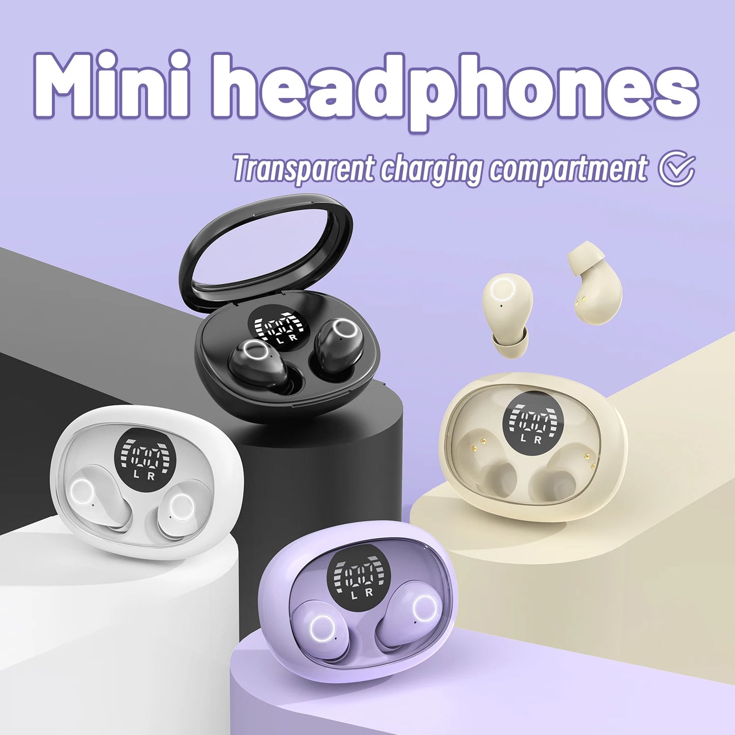 Invisible Sleep Wireless Bluetooth Earphone Headset with Mic,Smallest Tiny Earbuds Hidden Headphones Small Ears Sleep Buds