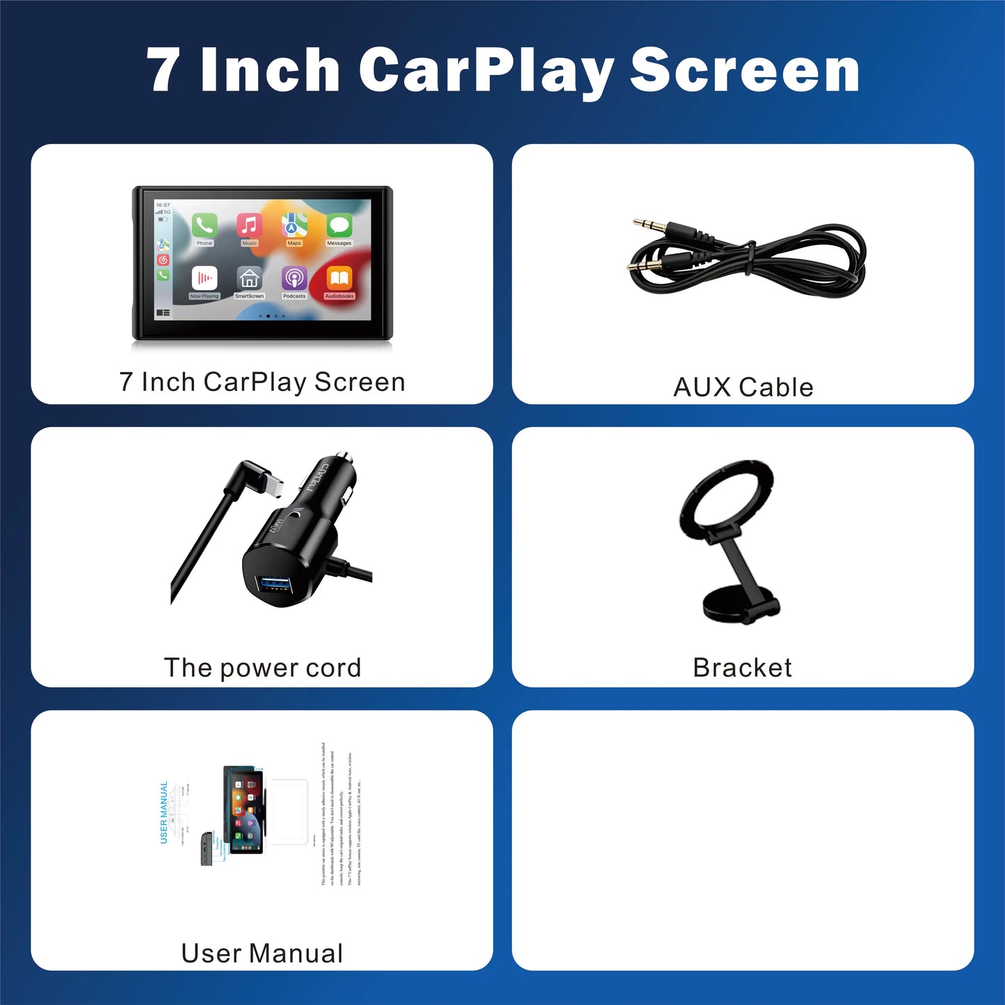 7'' Wireless CarPlay Android Auto Screen, Touchscreen w/ Bluetooth,