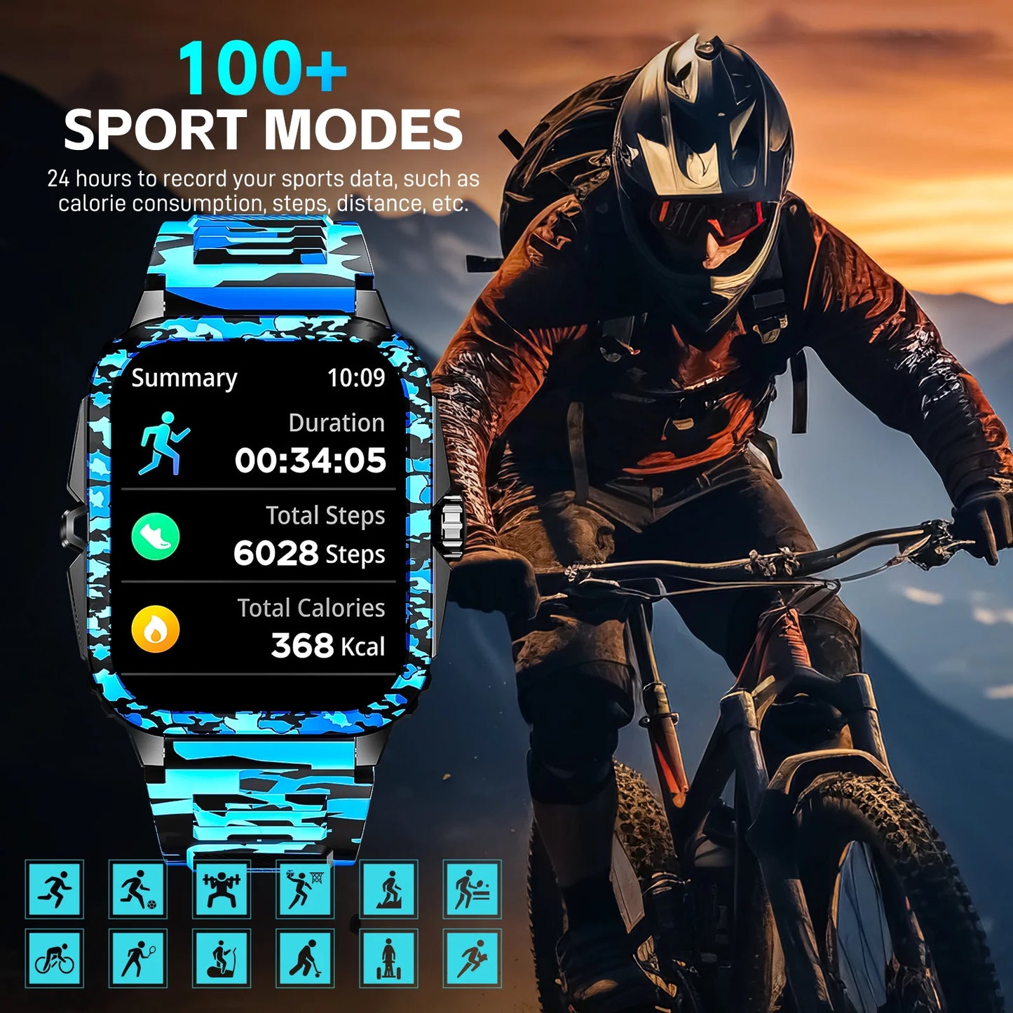 Smart Watch 3ATM Waterproof Men 1.96" KT71 Fitness Tracker Heart Rate Bluetooth