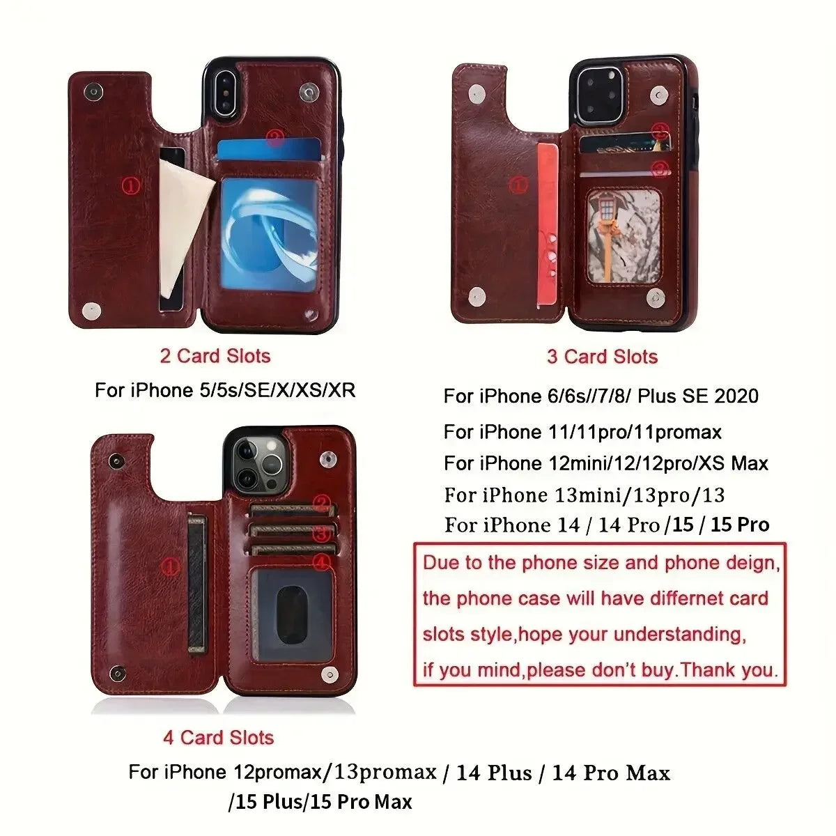 Wallet Card Holder Case for iPhone 16 15 14 13 12 11 Pro Max XS XR Leather Cover
