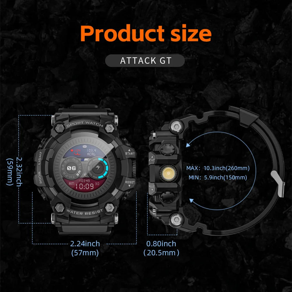 Rugged Sport Smart Watch ATTACK-GT Bluetooth Calls Colorful Waterproof Military