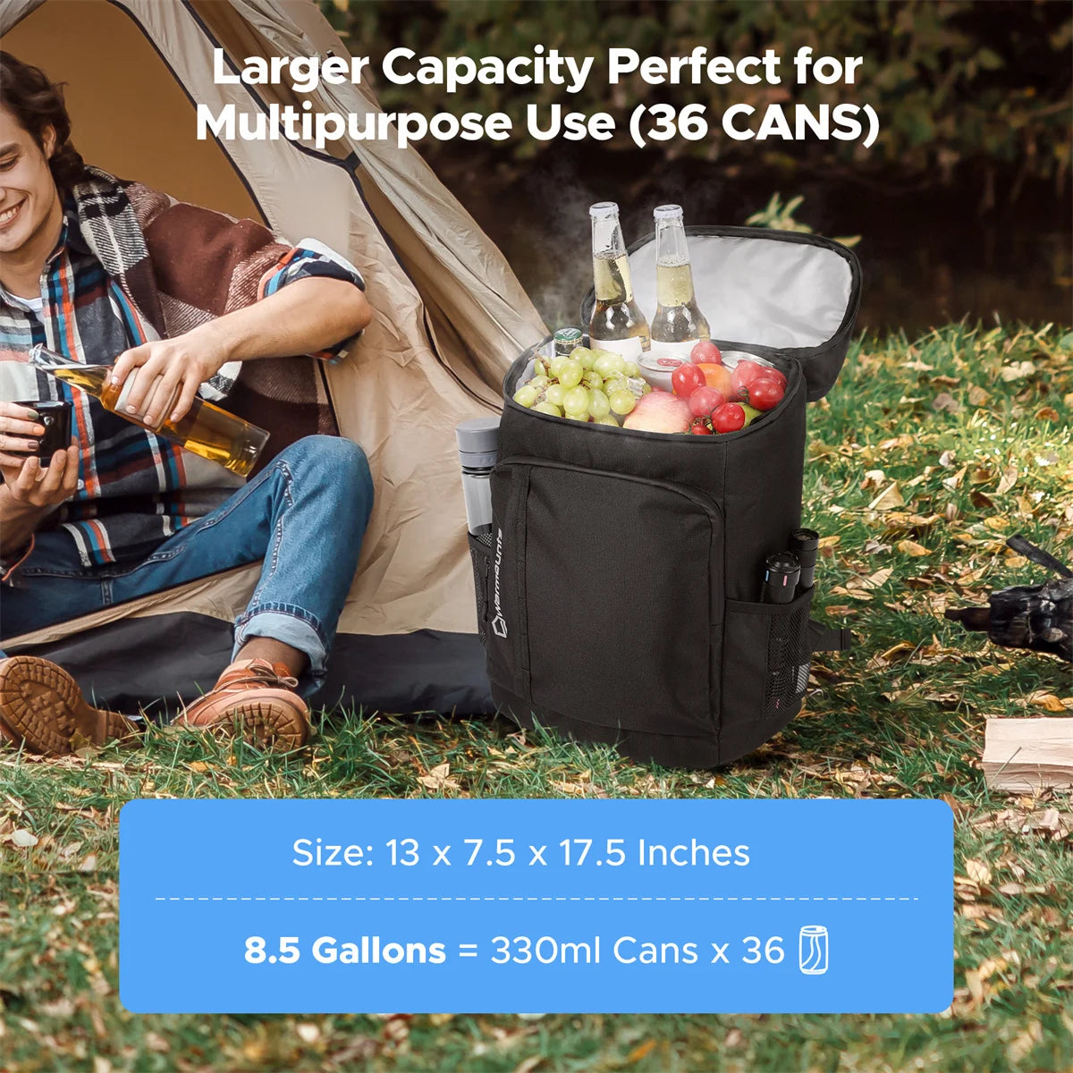 Backpack Cooler Insulated 35 Cans w/ Insulating Cover Upgraded Leakproof