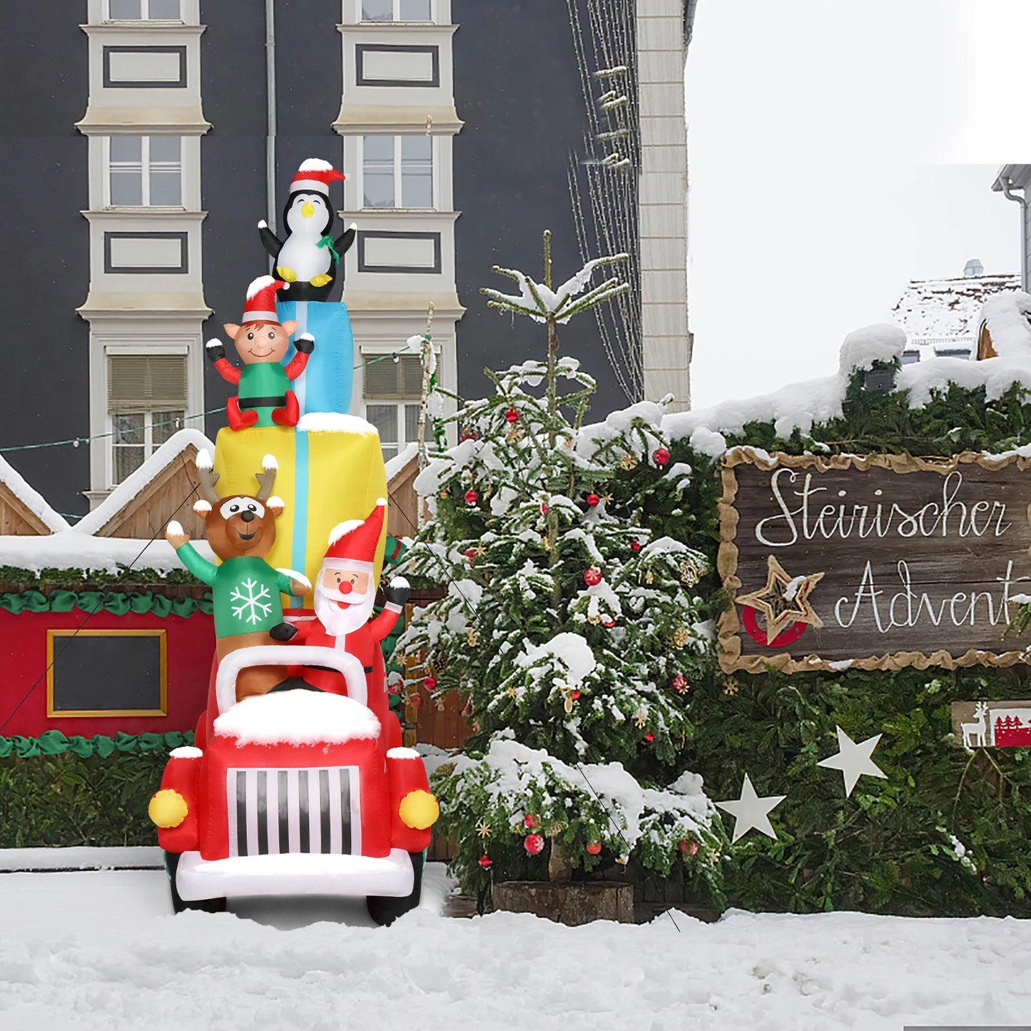 12ft 24W 12pcs LED Lights Santa Claus Driving With Gifts Garden Santa Claus Decoration