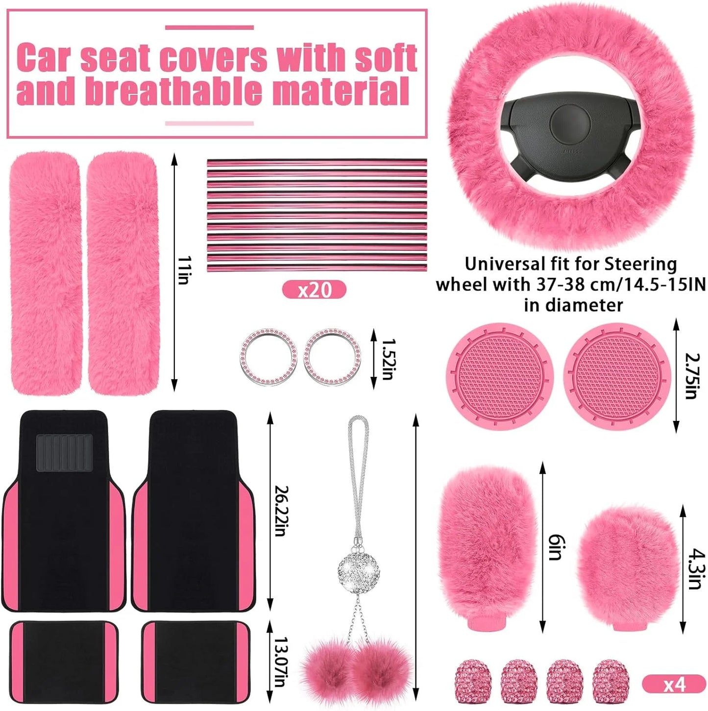 Car Seat Cover Set , For Car Front Rear SeatCover Fluffy Steering Wheel Cover Seat Belt Au
