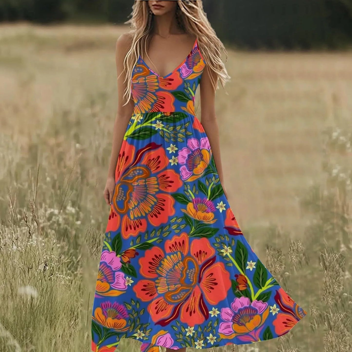 Boho Summer Dresses V Neck Floral Printed Sundresses, Beach Trendy Airy Dresses