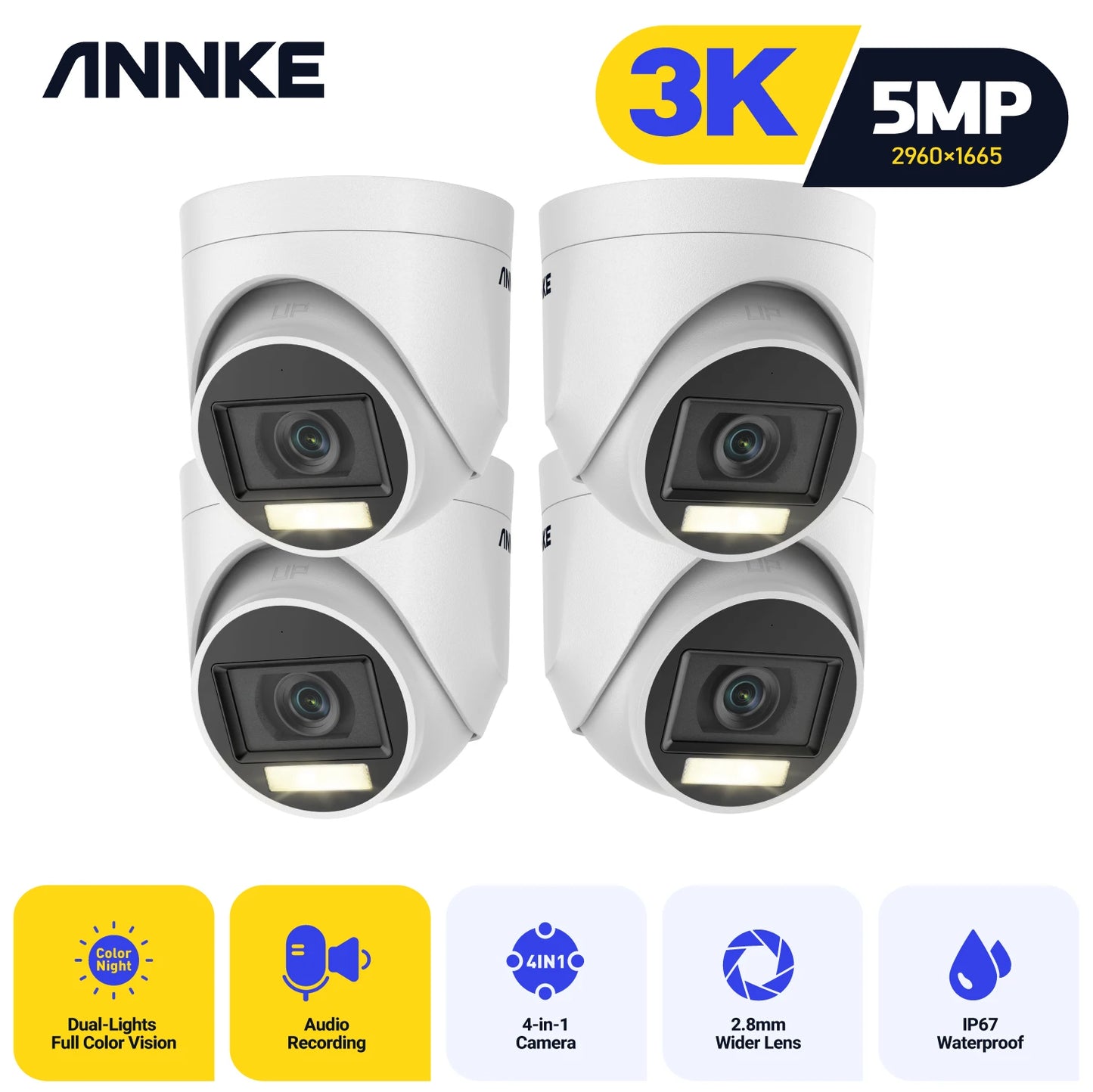 4Pcs 5MP CCTV Cameras IP67 Waterproof Video Surveillance Outdoor