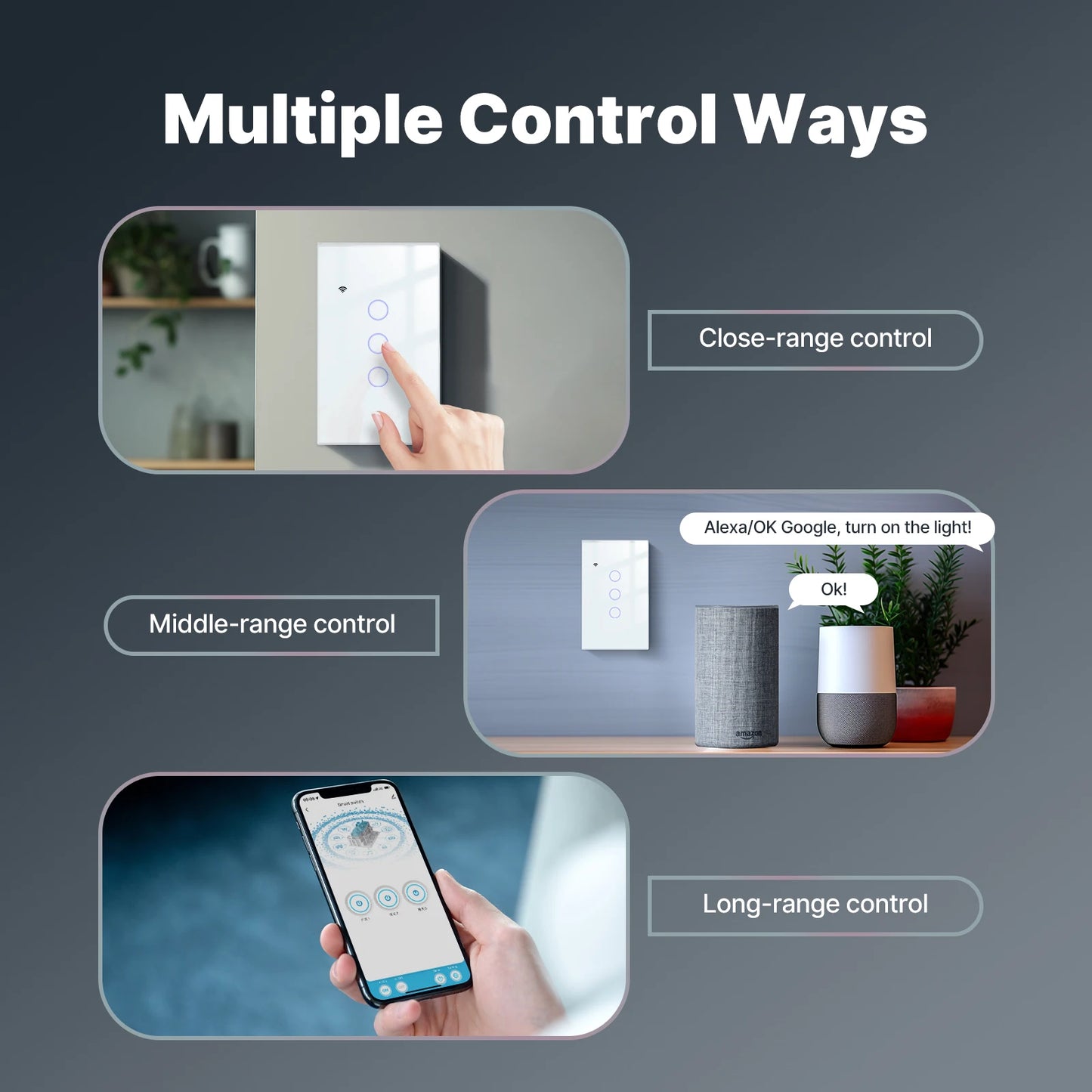 WiFi Smart Light Switch Glass Touch Control Fireproof No Neutral Wire