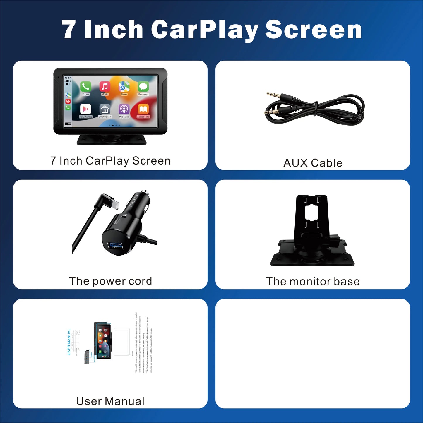 7'' Wireless CarPlay Android Auto Screen, Touchscreen w/ Bluetooth,