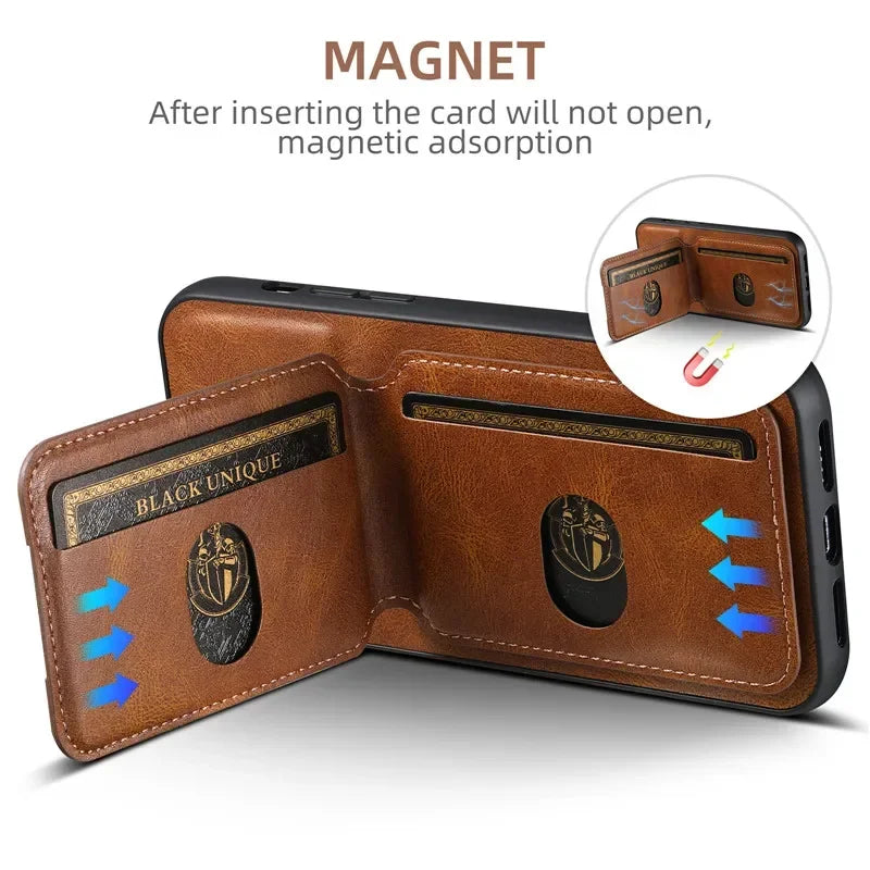 Luxury Wallet Phone Case Card Holder Leather Magnetic Pocket Cover For iPhone