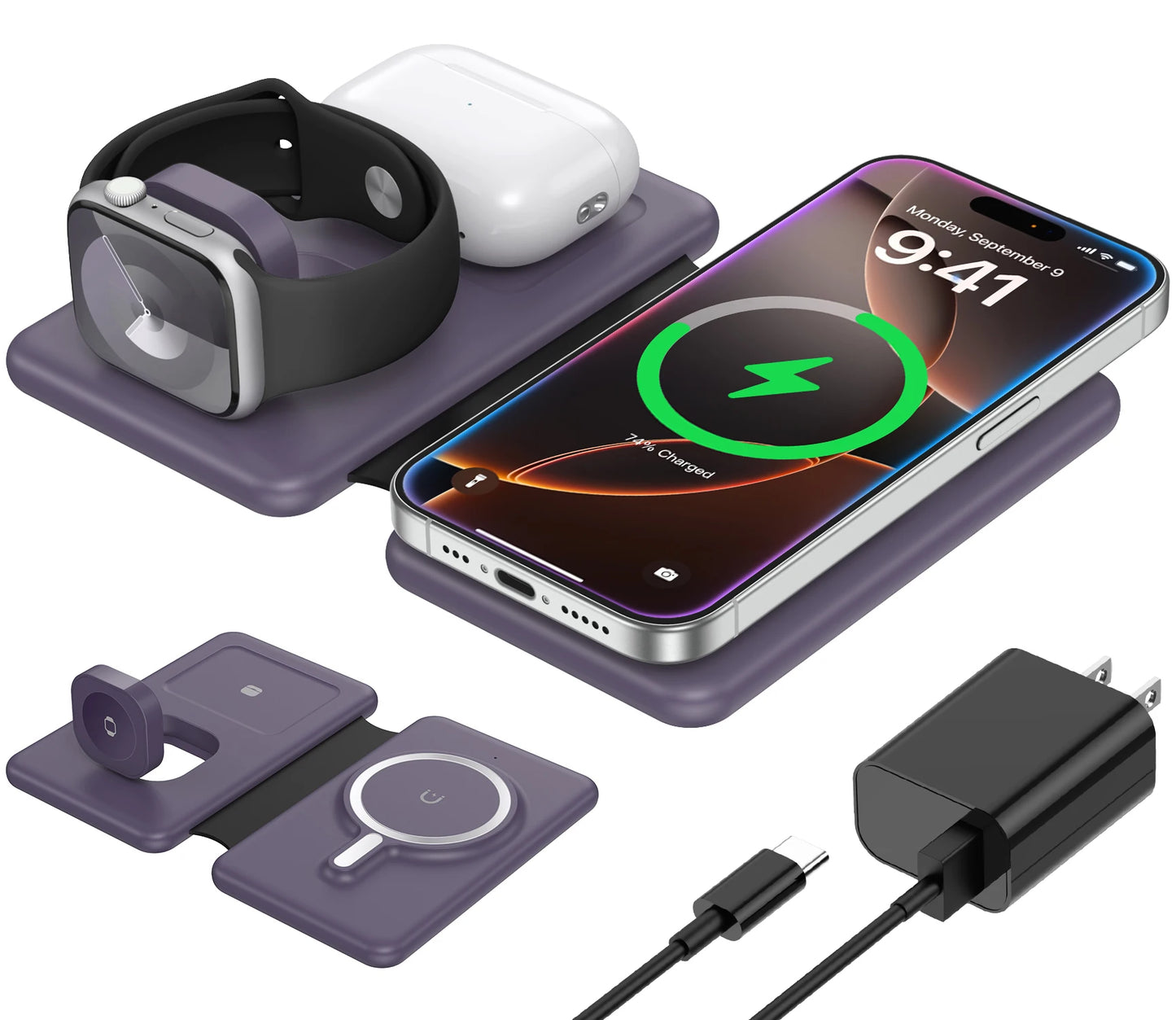 Cell Phone Wireless Charger - 3-in-1 Travel Charging Station