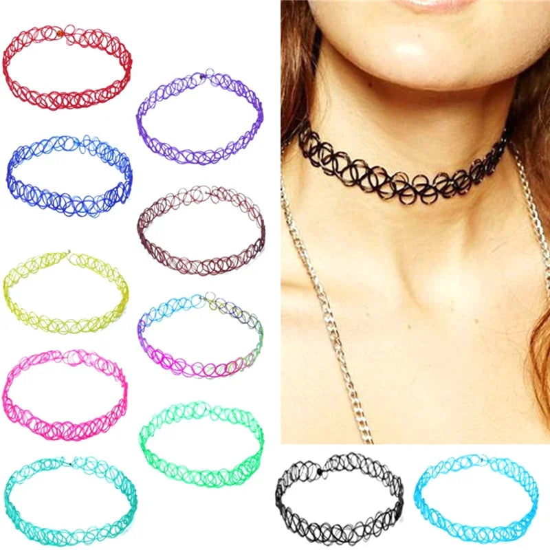 2PC/Lot Summer Style Girls Elastic Vintage Stretch Tattoo Choker Necklace Women