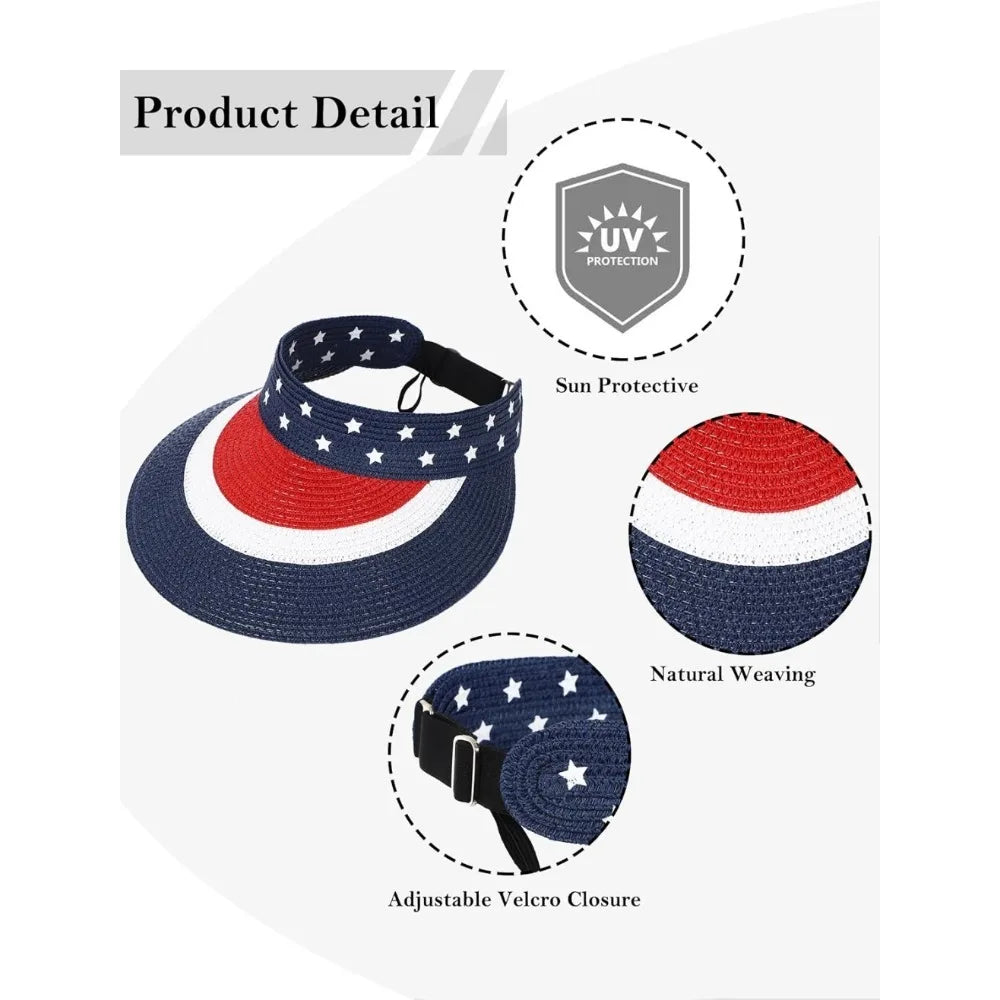 Womens Sun Hat Straw Visor UV Protection Wide Brim Packable Travel Summer Cap for Beach