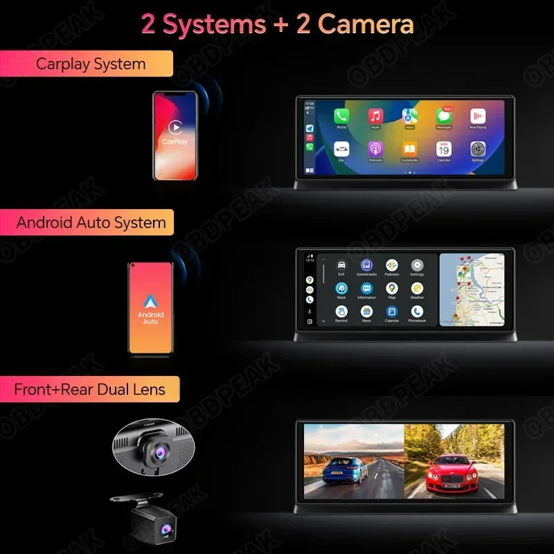 Dash Cam 4K Car DVR Wireless Carplay & Android Auto GPS Navigation