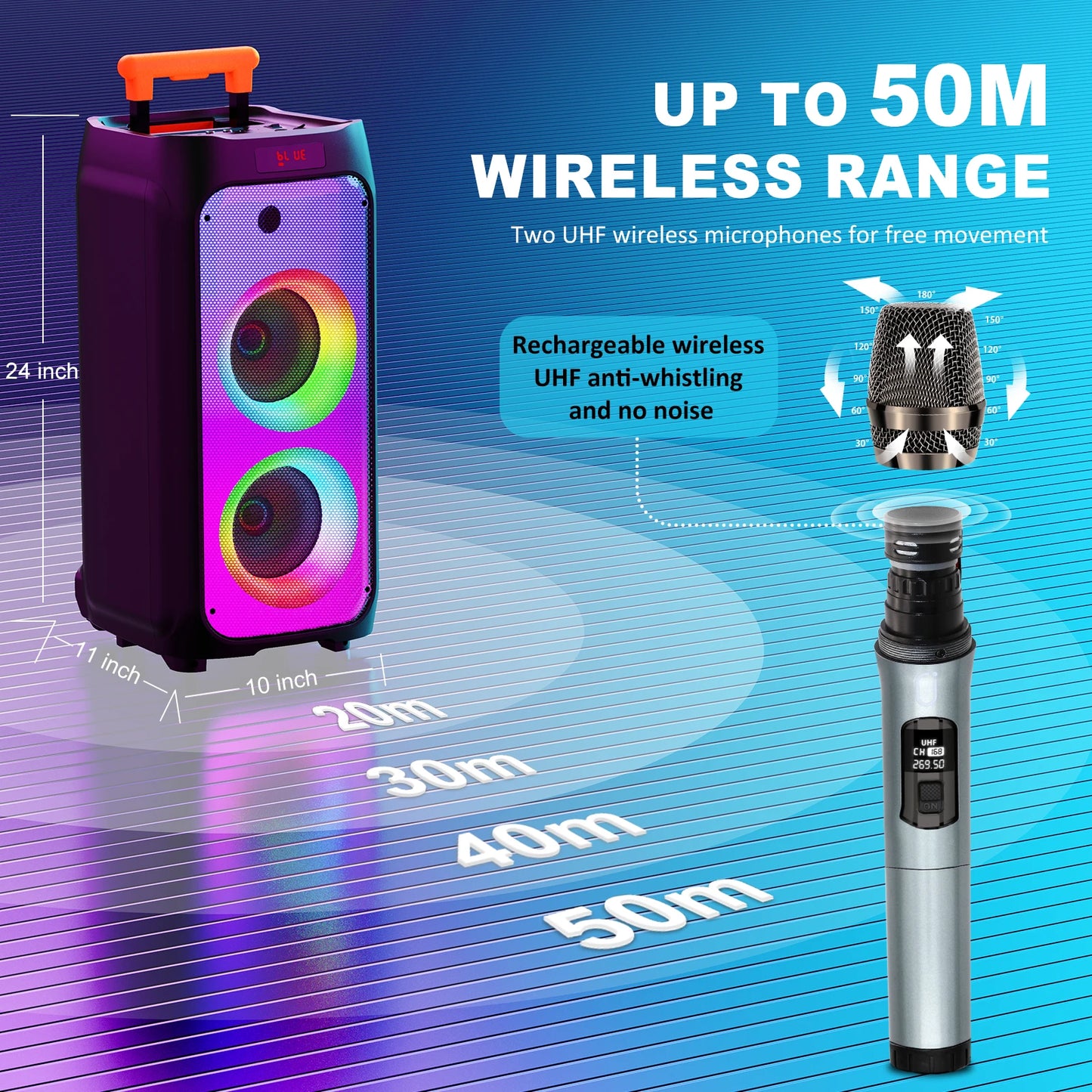 Large Bluetooth Speaker, Wireless Speaker with Wheels and Trolley Bar,
