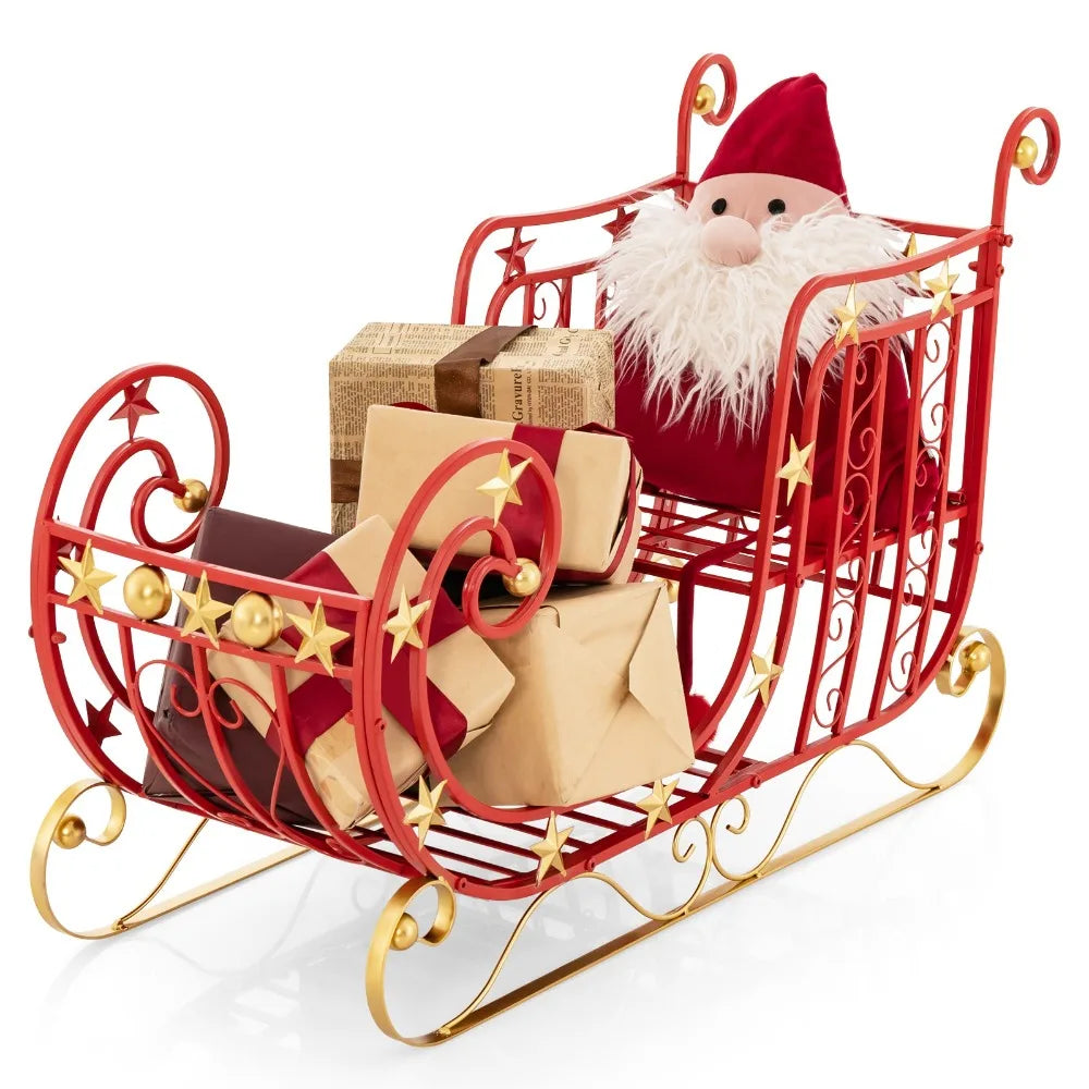 Red Santa Sleigh w/ Large Cargo Area for Gifts Metal Christmas Holiday Decor