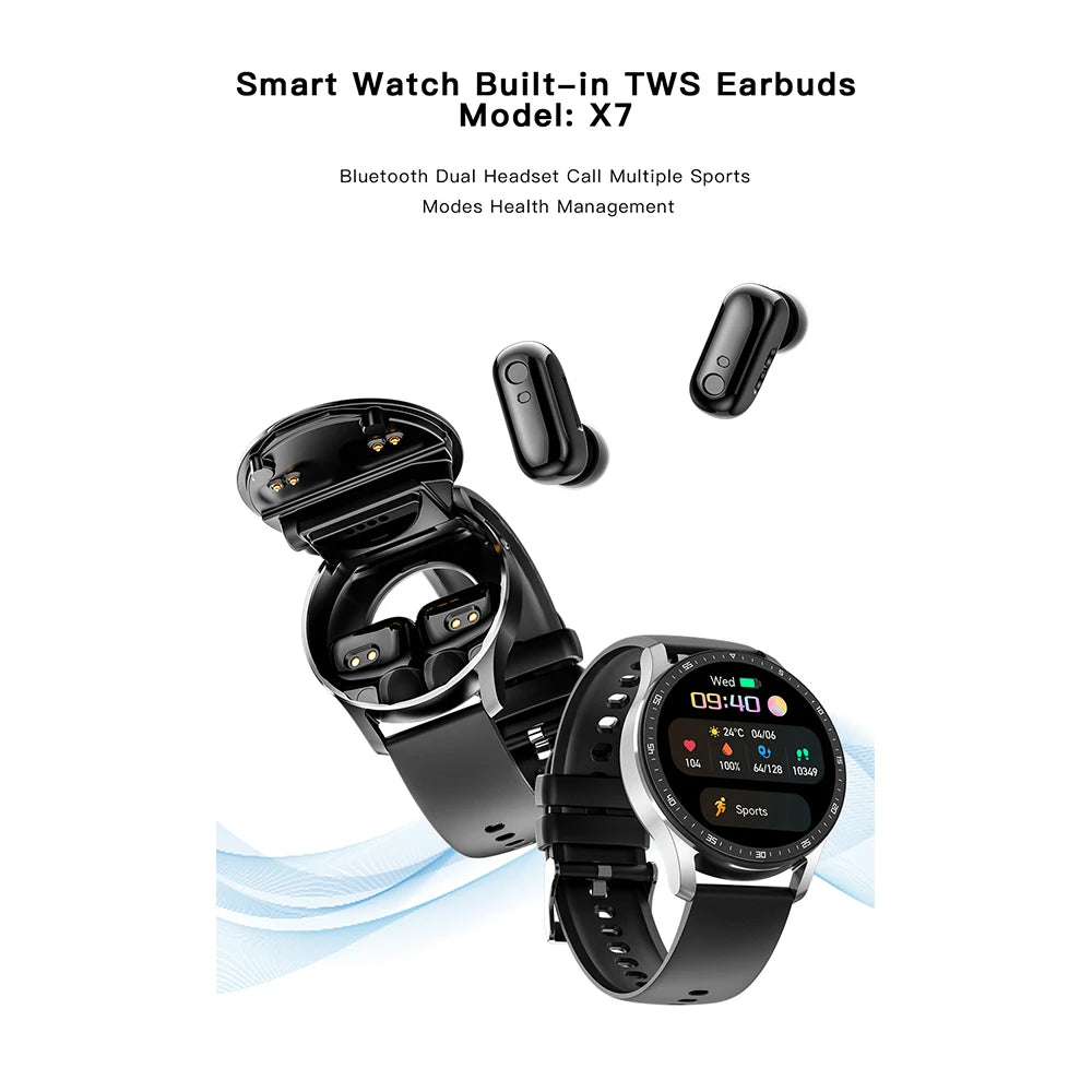 X10 Headset Smart Watch TWS Two In One Wireless Bluetooth Dual Headset Call Health Blood Pressure Sport Music Smartwatch