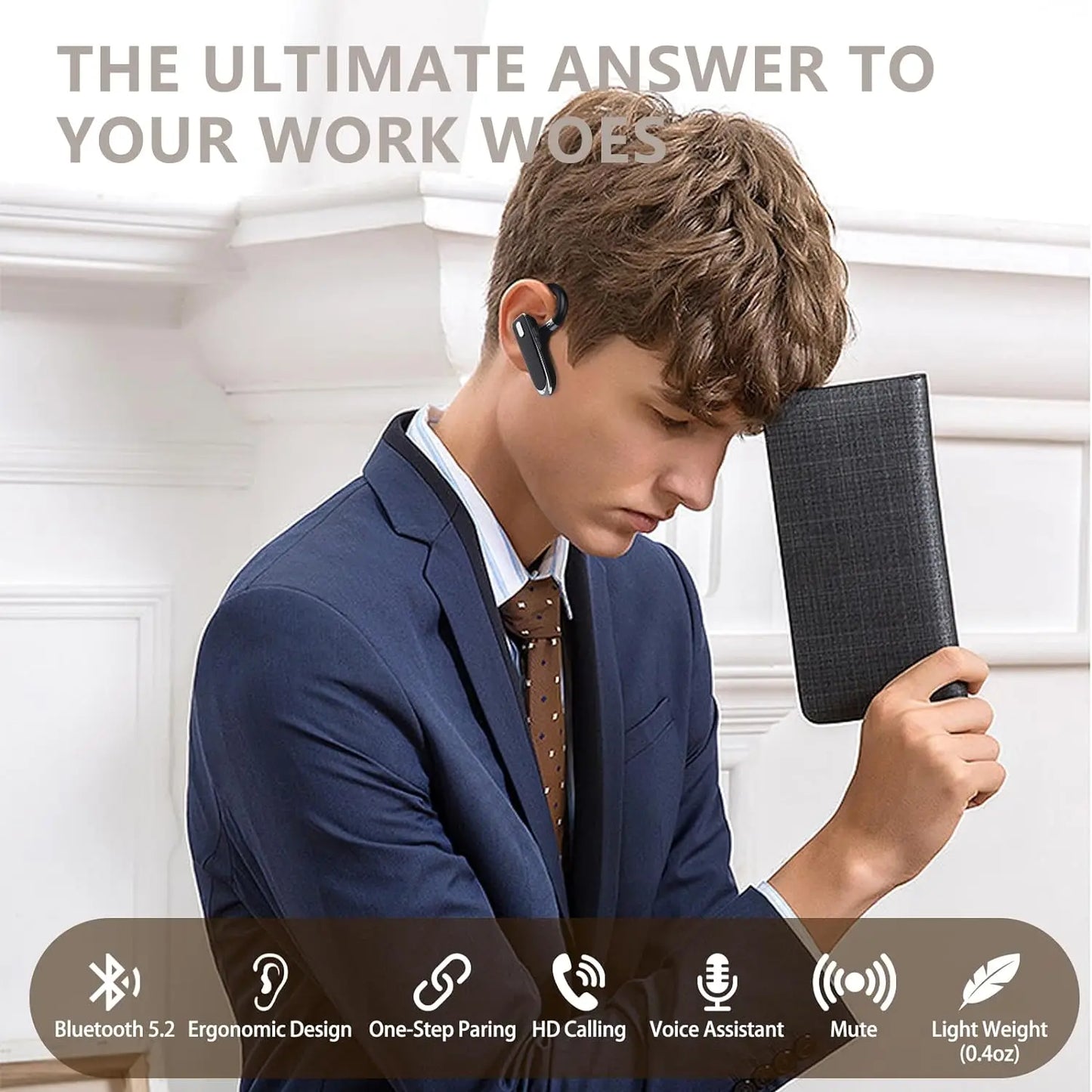 Bluetooth Headset Wireless Hands-Free Phone with Mic Hands-Free Earphones