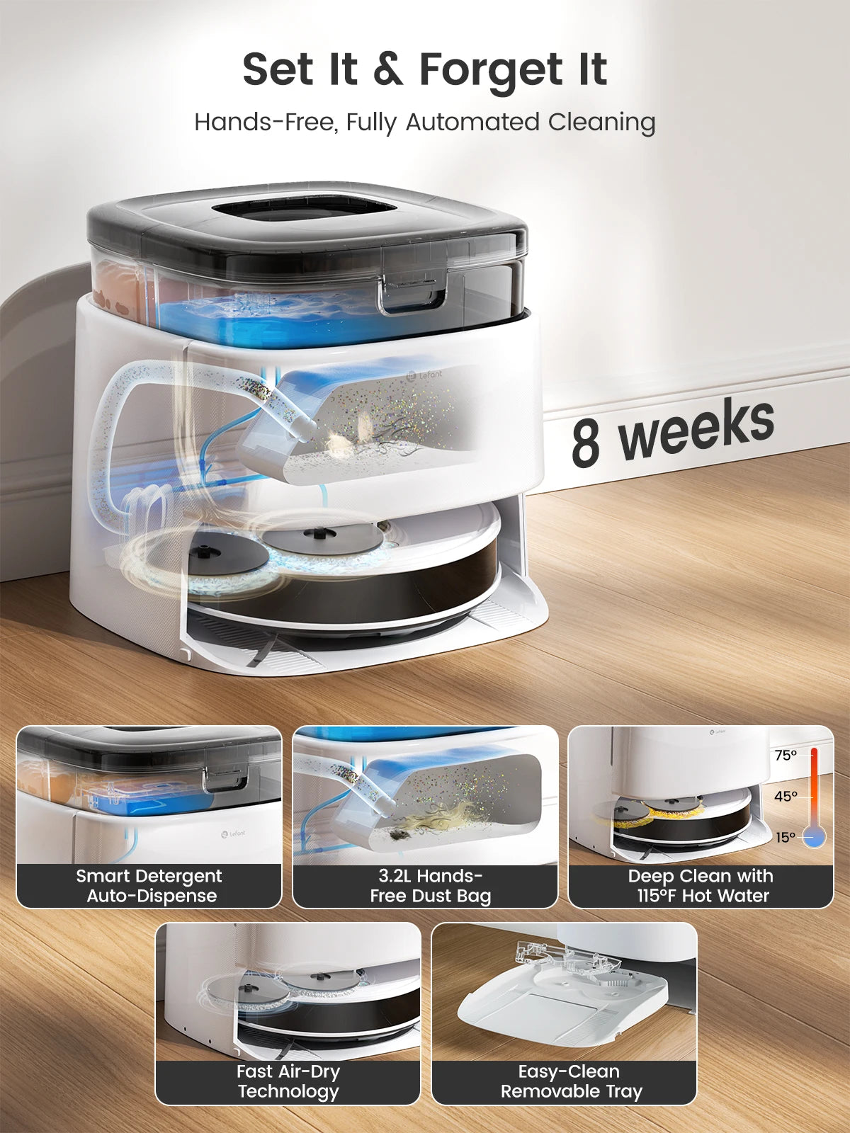 Robot Vacuum Cleaner with Mapping, 12000Pa Suction, Emptying Station, Automatic Washing and Drying,