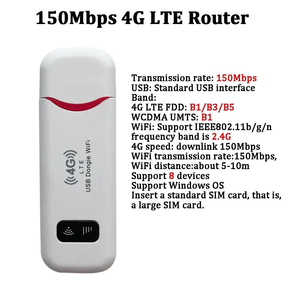 4G LTE Router 150Mbps Portable WiFi Repeater Wireless Router