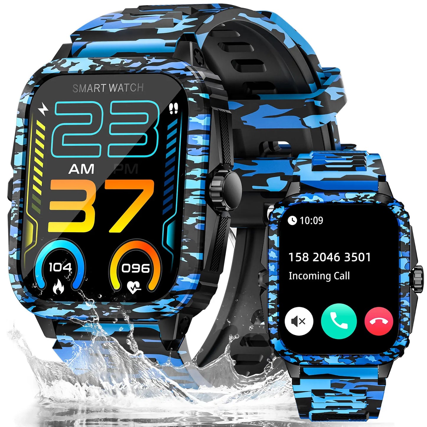 Smart Watch 3ATM Waterproof Men 1.96" KT71 Fitness Tracker Heart Rate Bluetooth