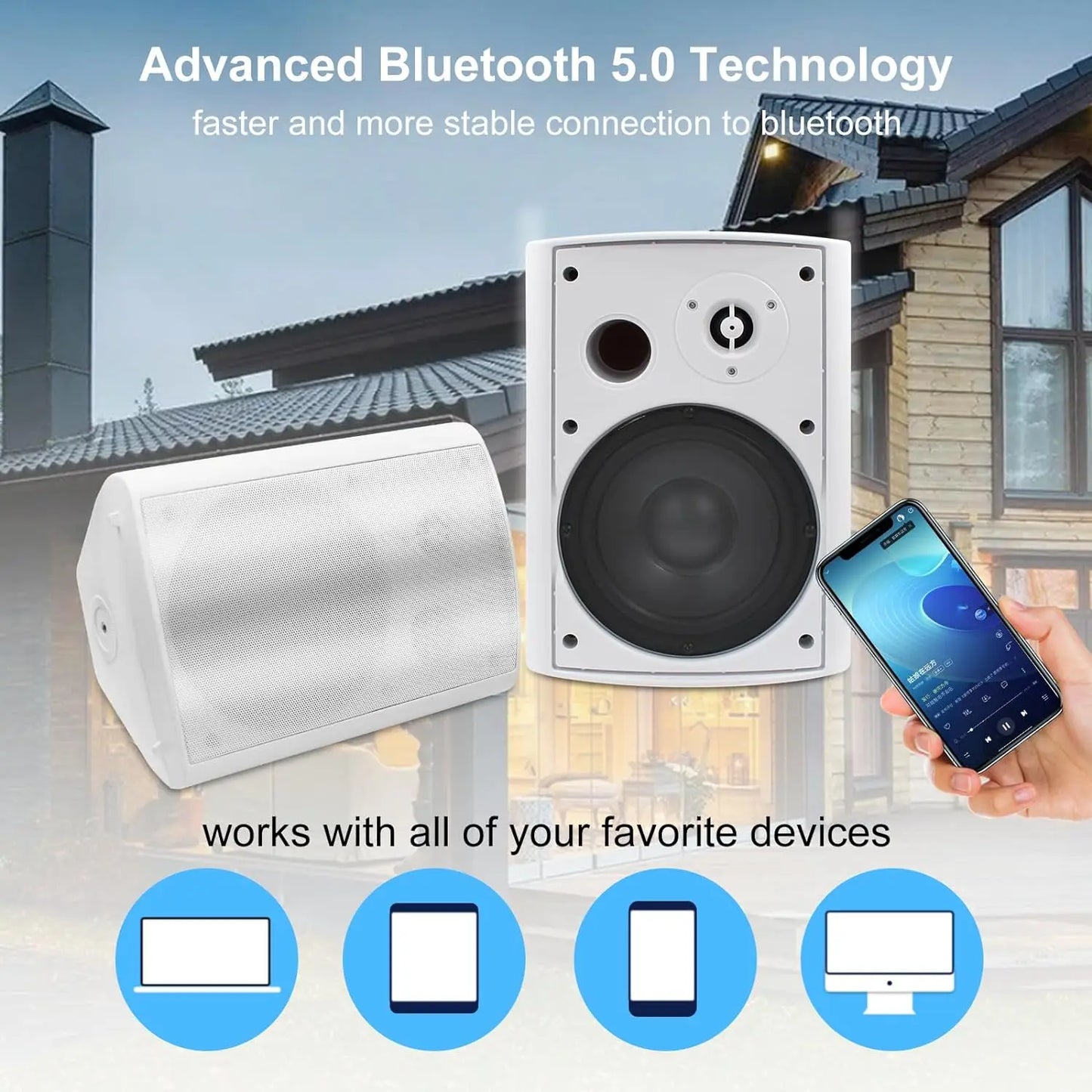 Herdio 6.5" 400W 2PCS Indoor Outdoor Bluetooth Speakers Wall Mount Speakers