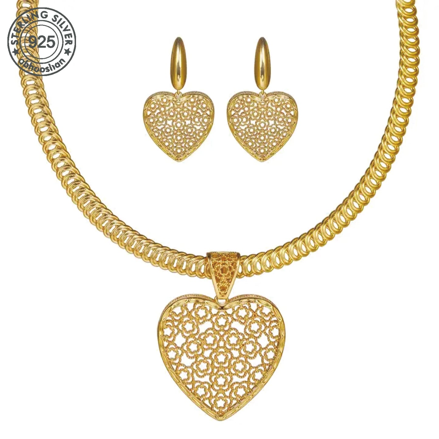 2 Piece Elegant 18K Gold Plated Jewellery Set - Boho Chic Heart Pendant