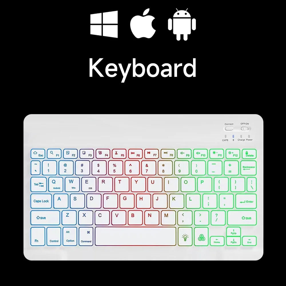10inch RGB Backlit Rechargeable Bluetooth Keyboard Wireless Keyboard Bluetooth Mini Keyboard for Spanish Russian Keyboard