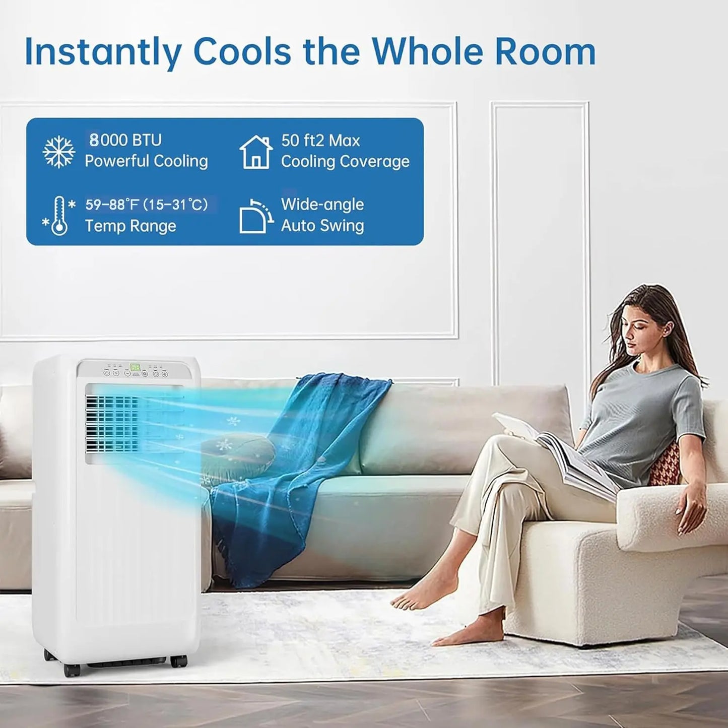 8000 Btu Portable Air Conditioners, 3-in-1 Portable AC, Dehumidifier,