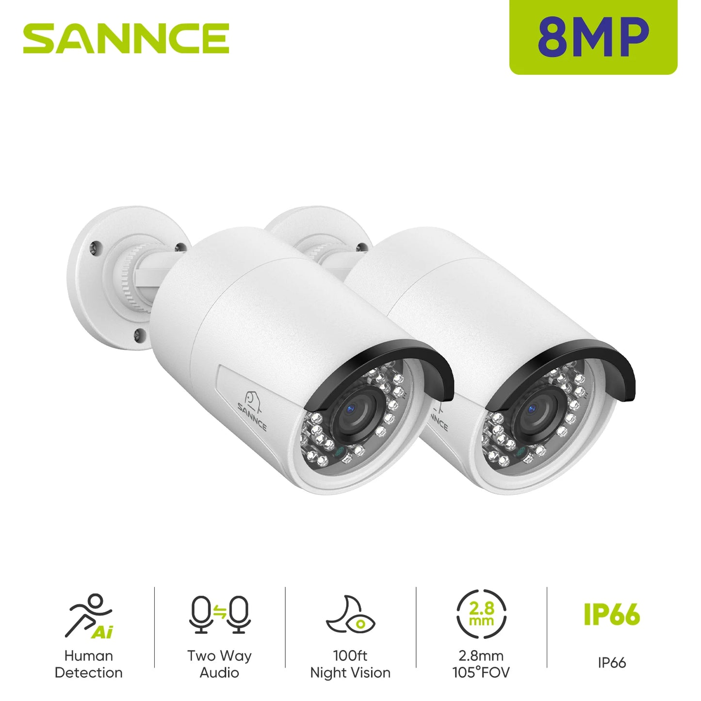 2PCS Ultra HD 2MP/5MP/8MP POE Camera OutdoorWeatherproof Security Network