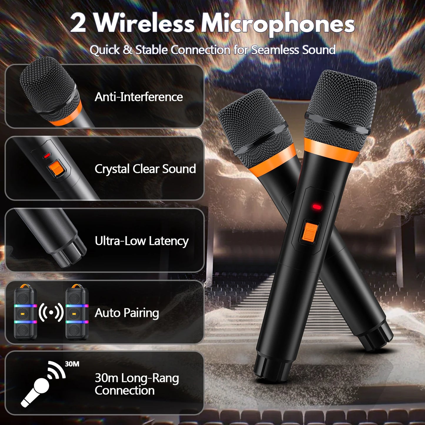 JYX Wireless Speaker, Portable Bluetooth Speaker, Karaoke Machine with 2 Microphone,