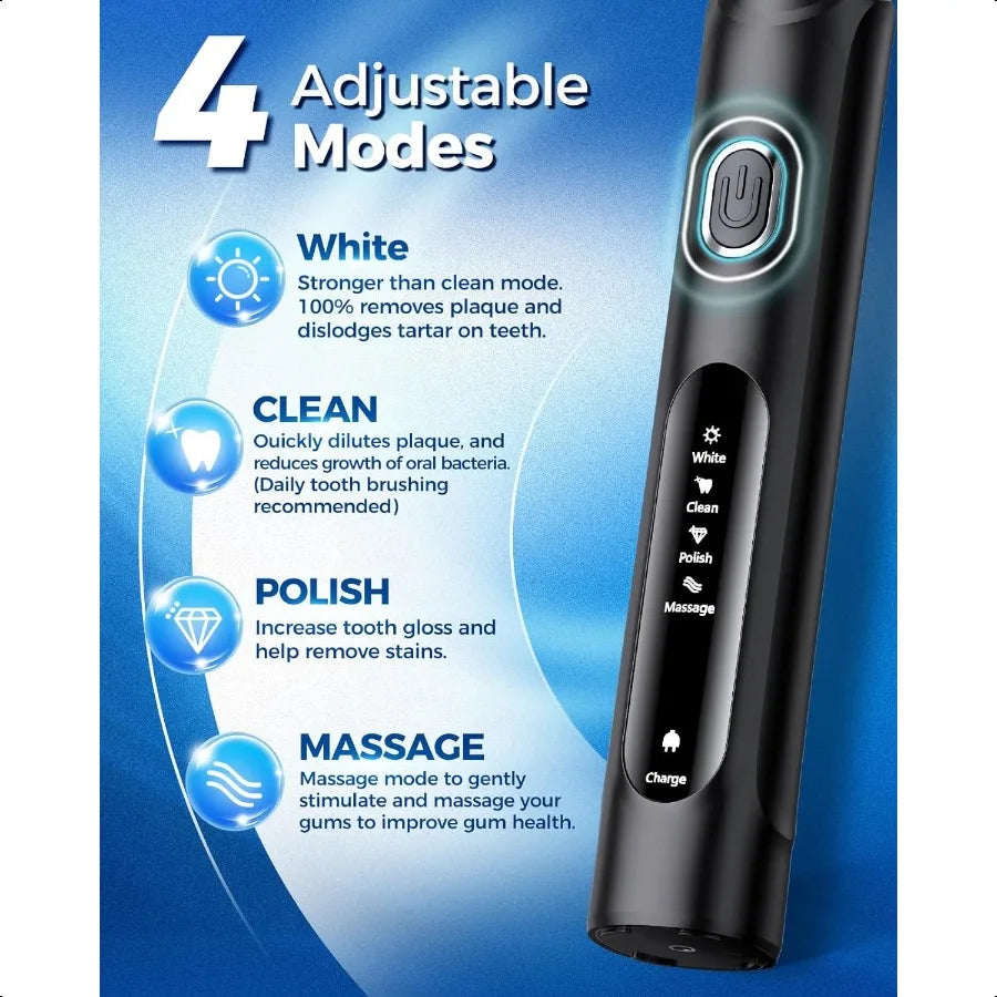Rotating Electric Toothbrush for Adults with 8 Brush Heads 2 Types 4 Modes Deep