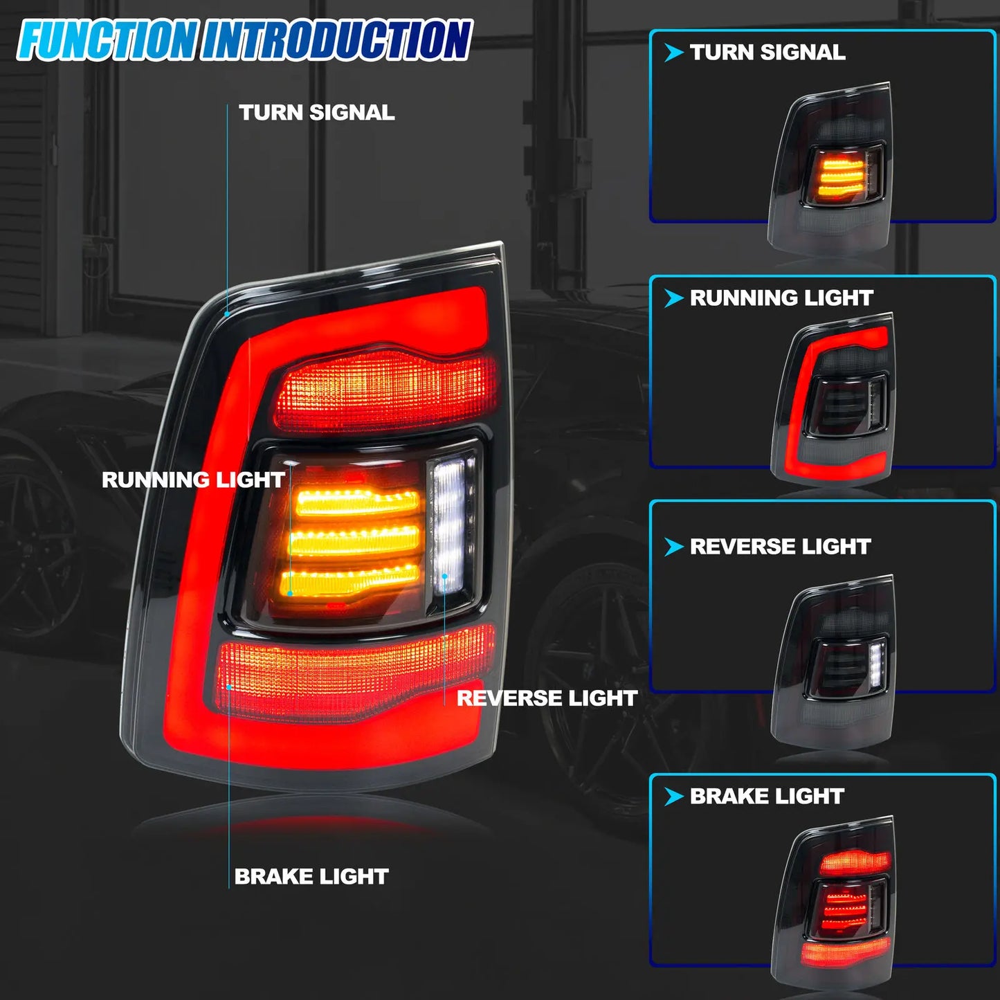 LED Tail Lights for Dodge Ram 1500 2500 3500 4th Gen Rear Lamps Start-up Animation Sequential Turn Signal Assembly