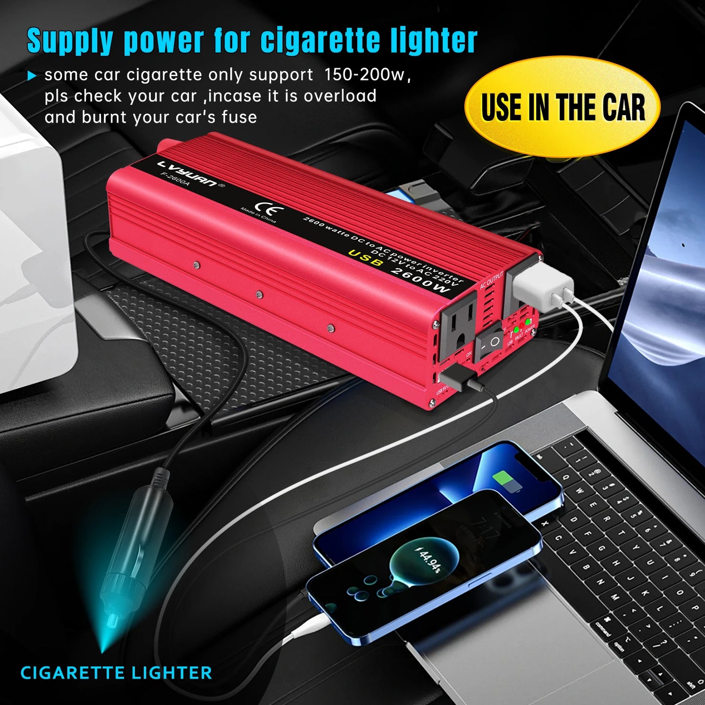 1500W/2000W/2600W Car Inverter DC12V AC110V Power Inversor