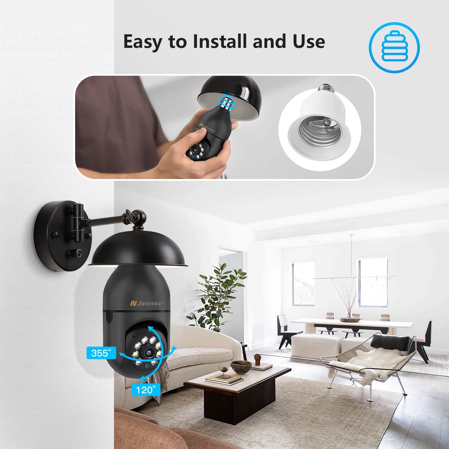 Light Bulb Security Camera, 360°/2k HD Wireless Camera, Wi-Fi L