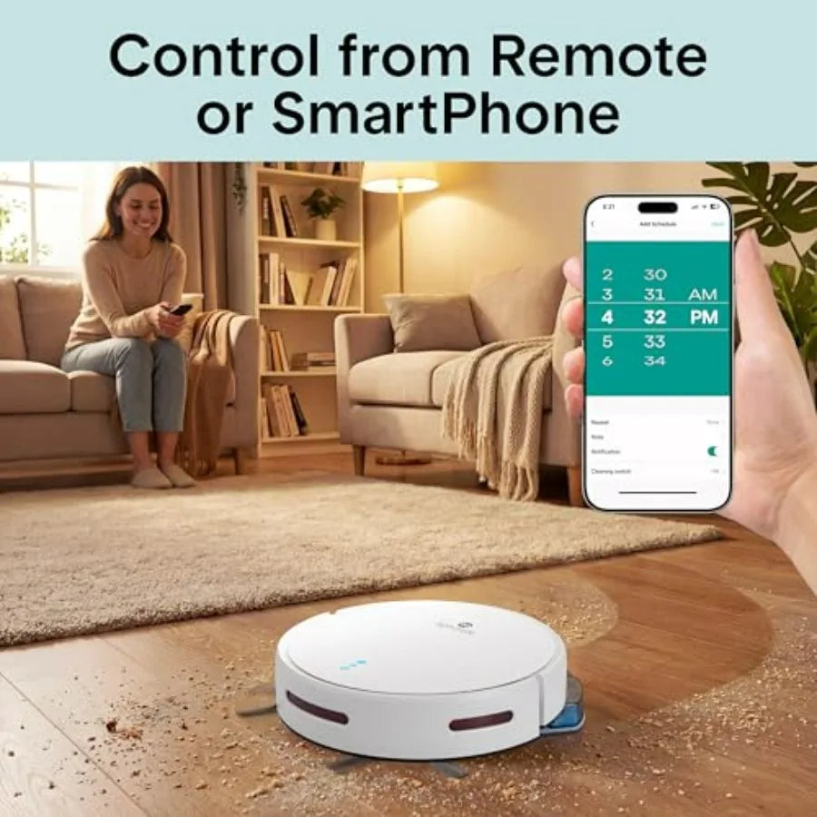 Automatic Robot Vacuum Cleaner and Mop Combo for home use, ABS plastic, white, app control with 3 cleaning modes, smart anti-fa