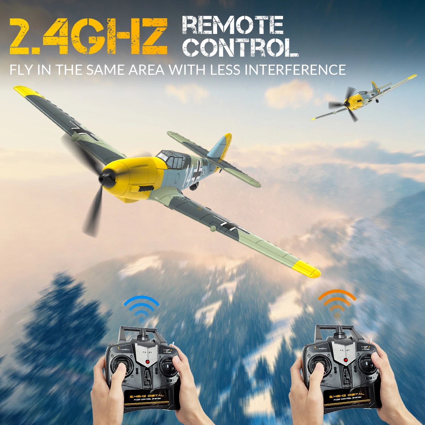 VOLANTEXRC RC Plane, 4 Channel Remote Control Airplane BF109 Fighter RTF with Aileron, Gyro, Aerobatics & 3 Modes Easy to Fly