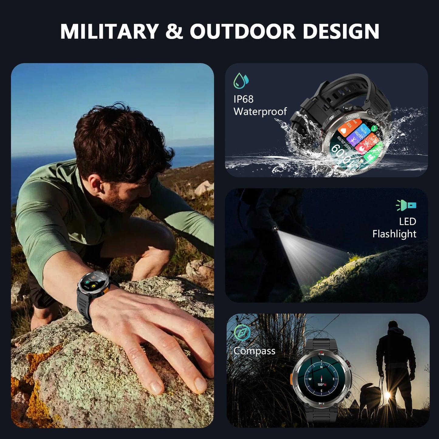 2025 New Blackview W50pro Waterproof Smartwatch with LED Flashlight