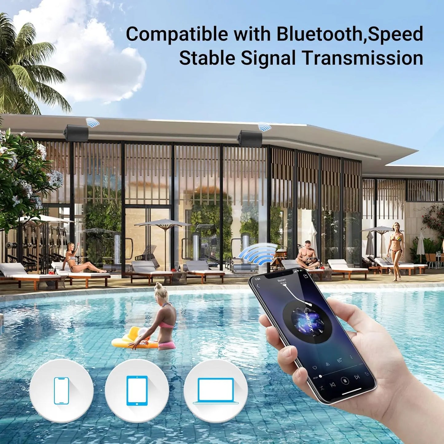 Herdio 2PCS 4'' Outdoor Bluetooth Speakers Waterproof Wired 200W