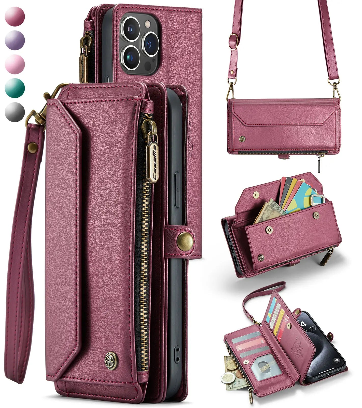 Crossbody for iPhone 16 15 14 13 12 11 Pro Max XS XR SE Case Wallet Card Holder