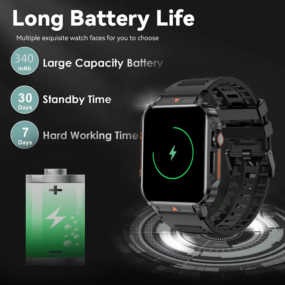 Military Men Smart Watch Bluetooth Call 24/7 Heart Rate Monitor